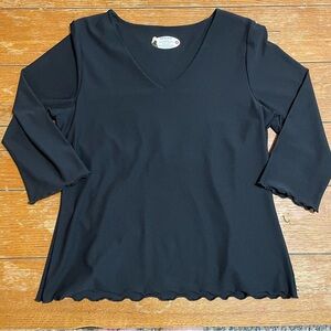 SPANX Black V-Neck Long Sleeve Lettuce-Edge Top